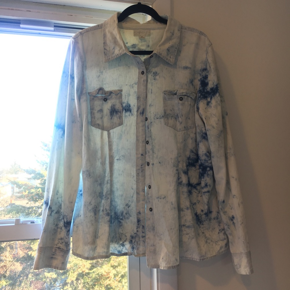 Forever 21 Plus Tye Dye Chambray Top